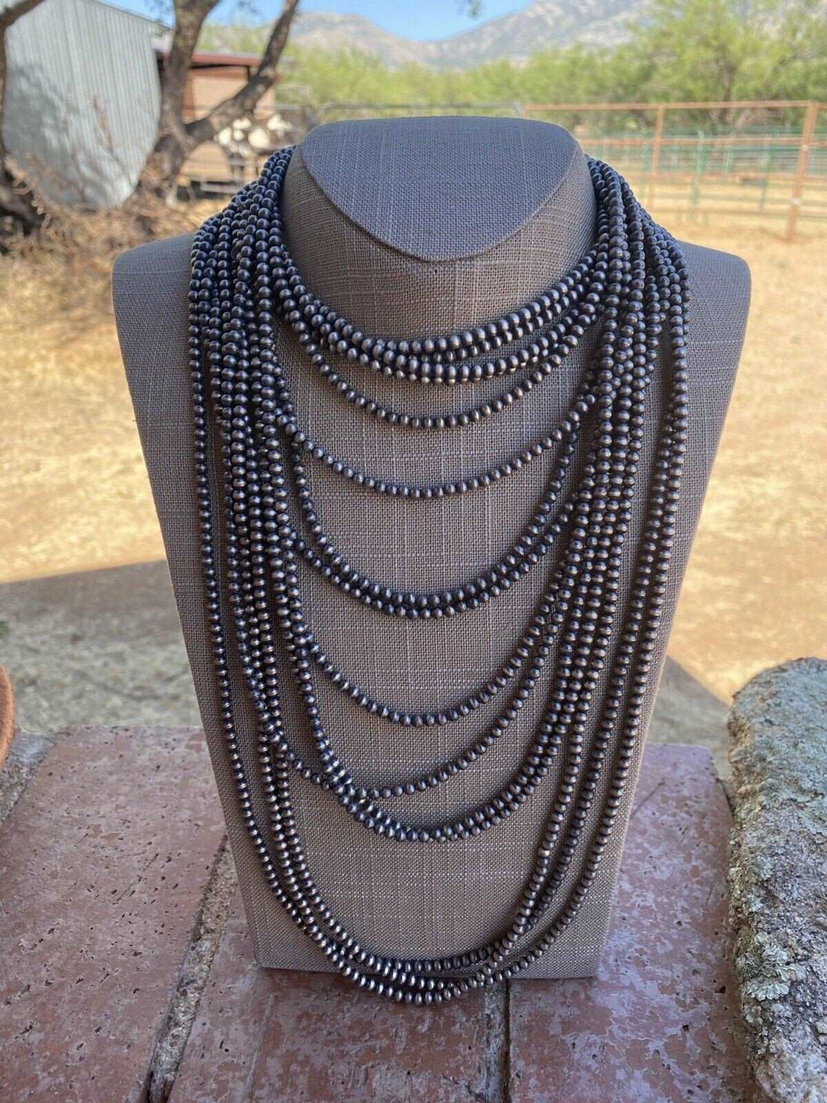 4mm Sterling Silver Navajo Pearl Style Beaded Necklace Nizhoni Traders LLC