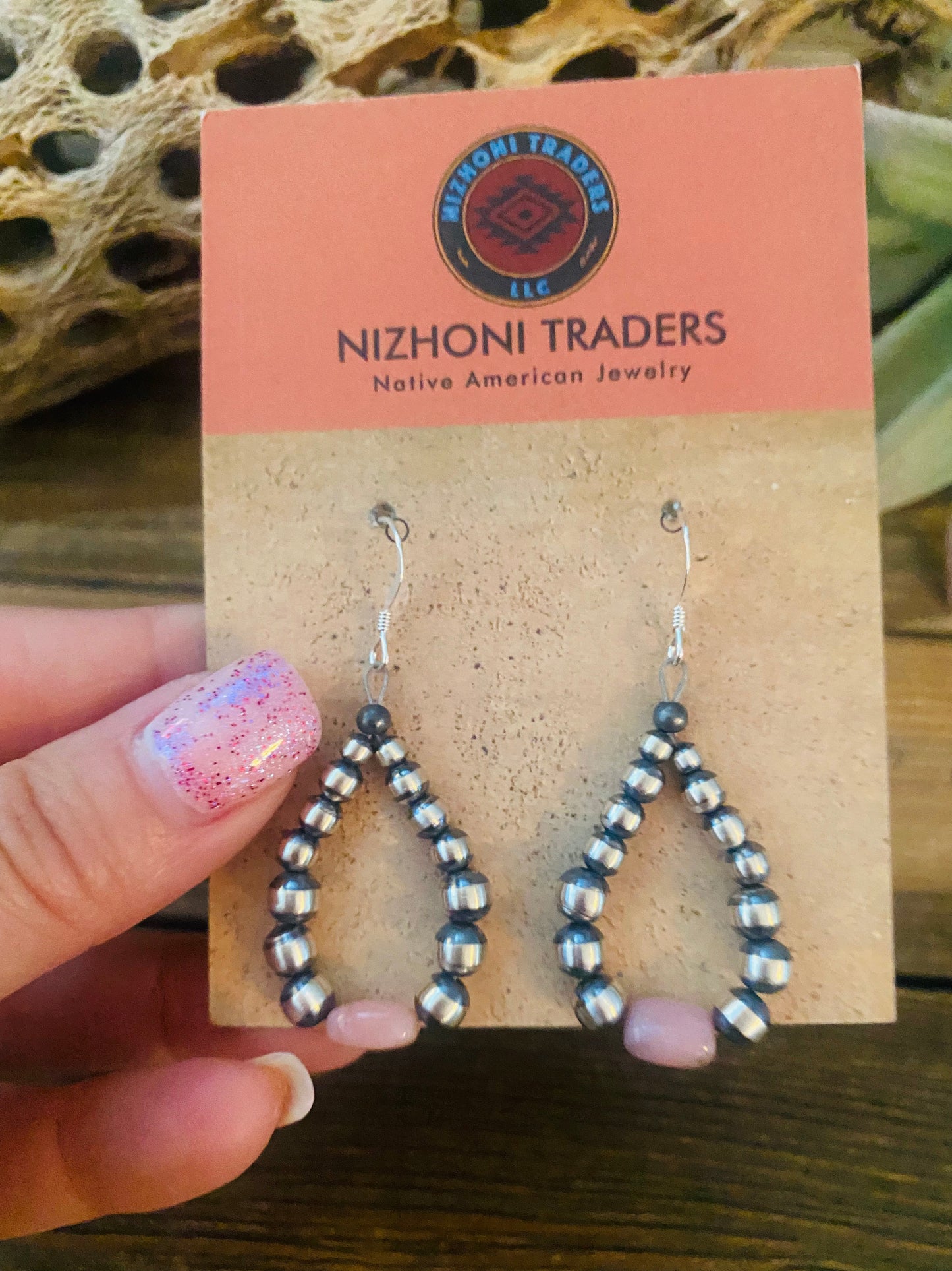 Navajo Sterling Silver Pearl & Pink Opal Dangle Hoop Earrings