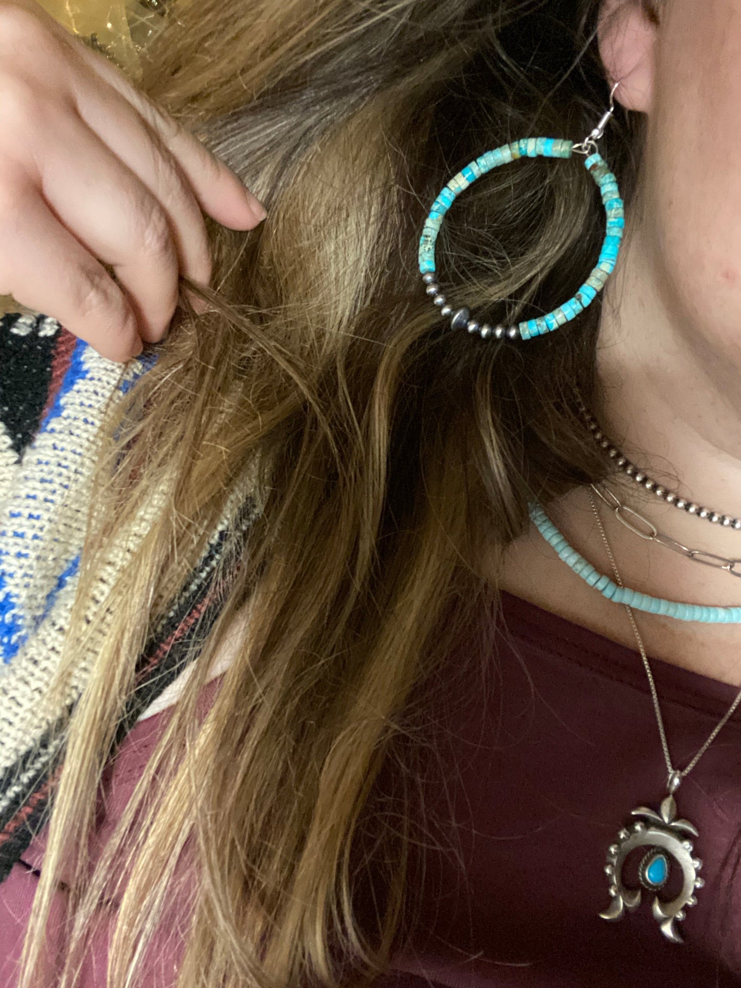 Sterling Silver Desert Pearl & Variscite Hoop Earrings