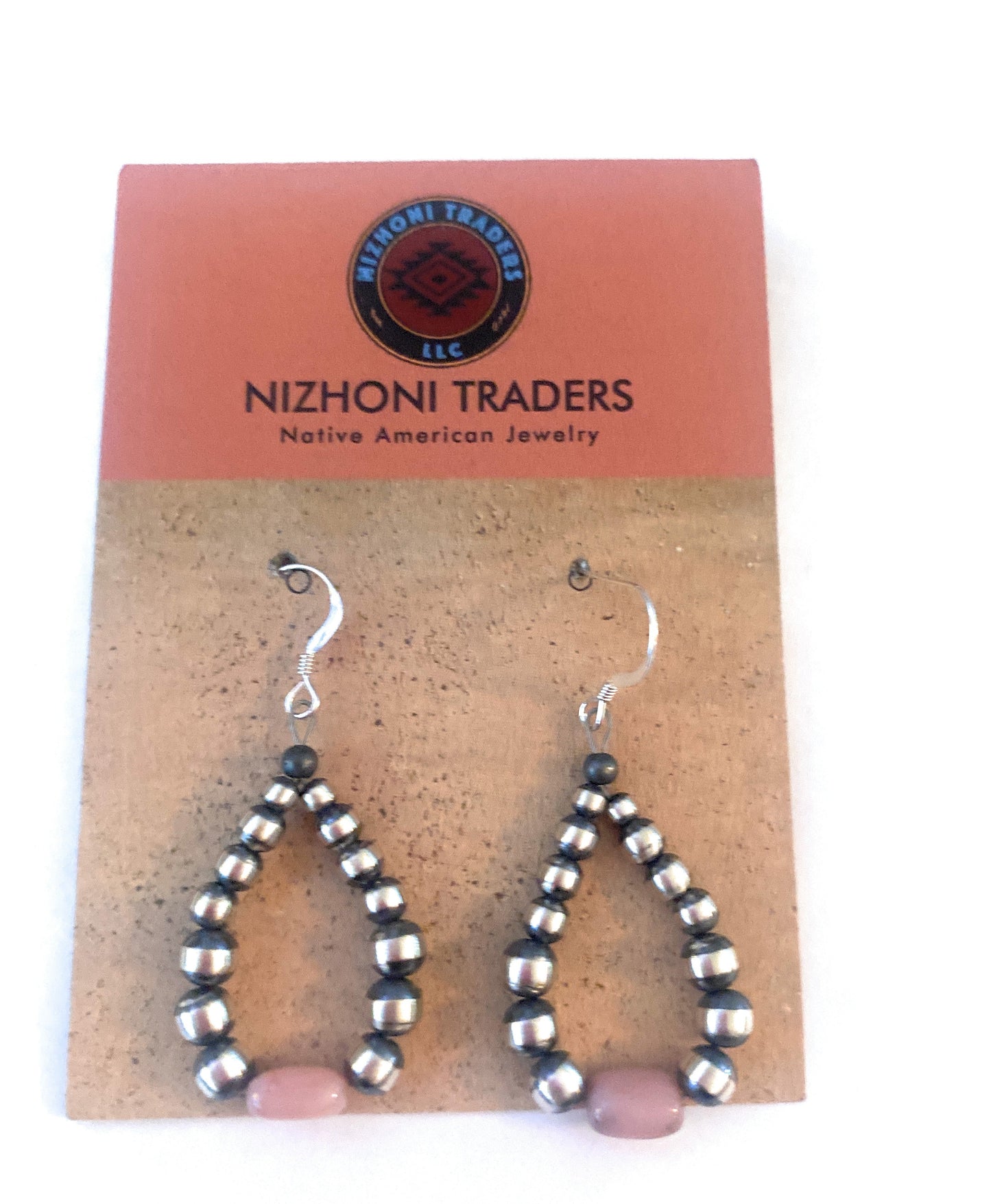 Navajo Sterling Silver Pearl & Pink Opal Dangle Hoop Earrings