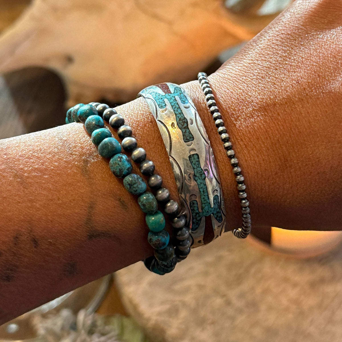 Vintage Turquoise Coral Navajo Peyote Bird Cuff Bracelet