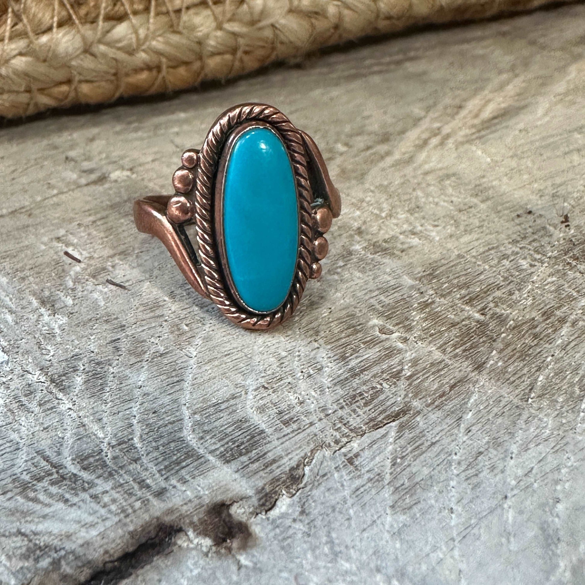 Size 7.5 Vintage Native American Copper Turquoise Ring - High Voltage Ranch