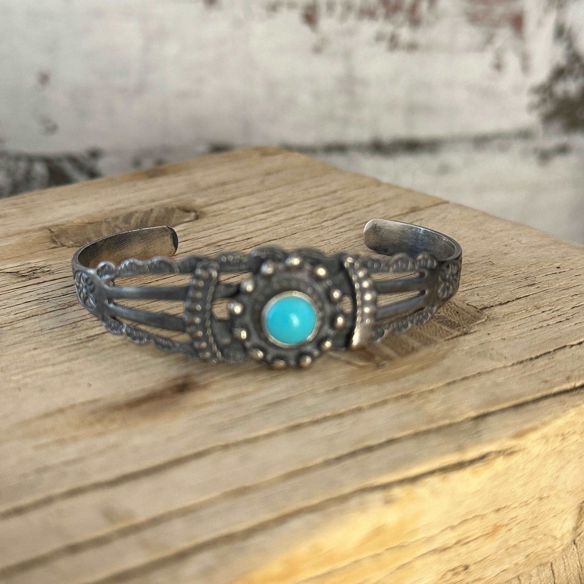 Harvey Era Navajo Sterling Silver Turquoise Cuff Bracelet - High Voltage Ranch