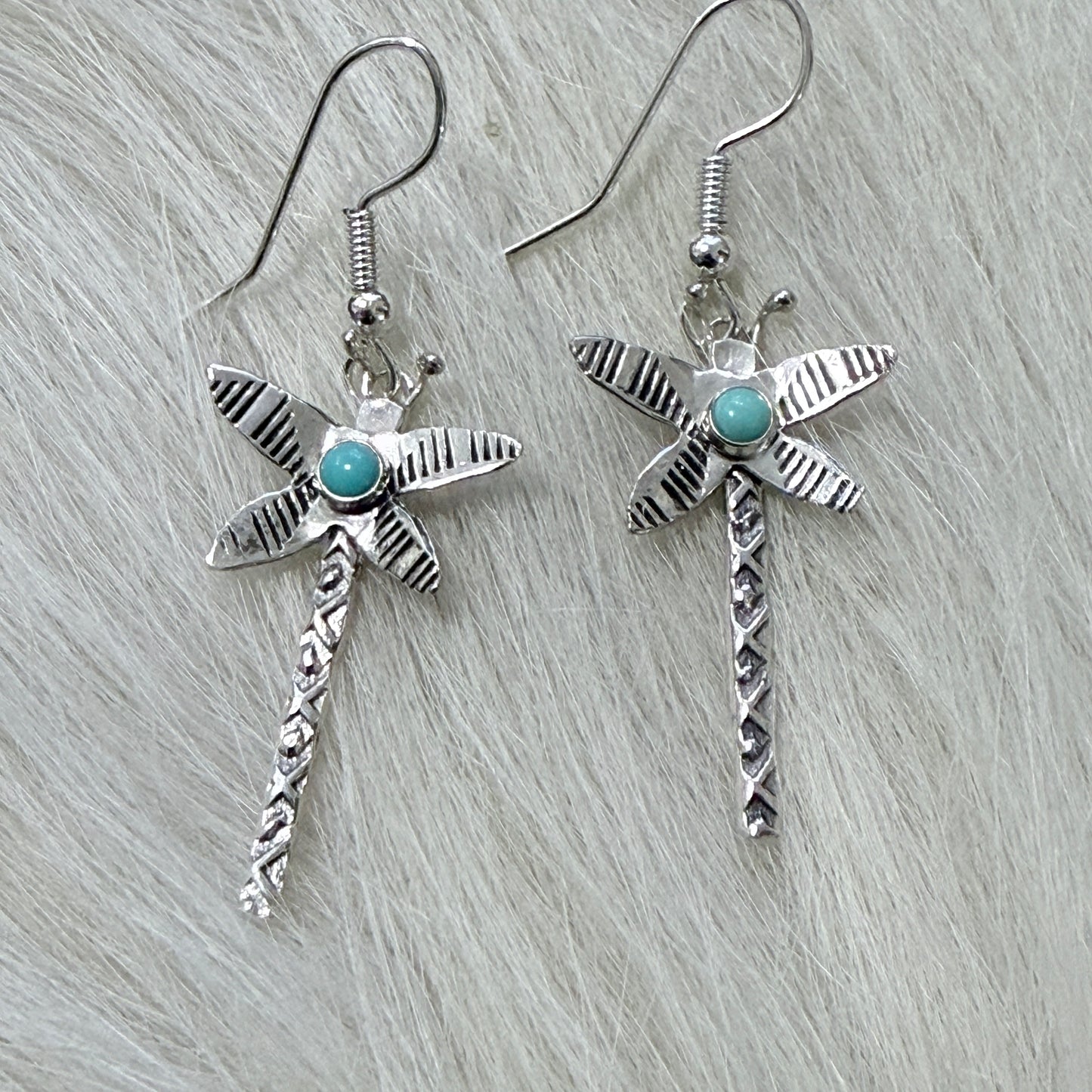 Sterling Silver Dragonfly Earrings with Turquoise