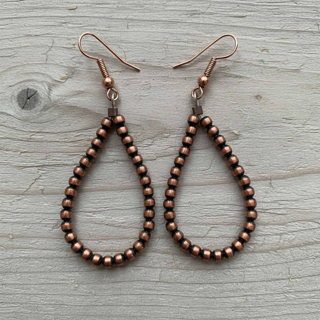 Copper Desert Pearl Teardrop Hoop Earrings