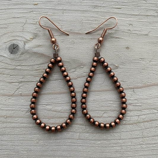 Copper Desert Pearl Teardrop Hoop Earrings