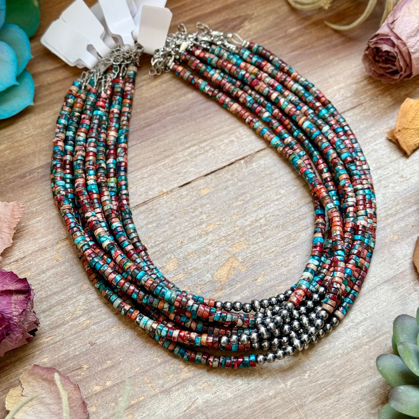 Pink Sea Sediment Jasper Choker with Sterling Silver Pearls - 14”