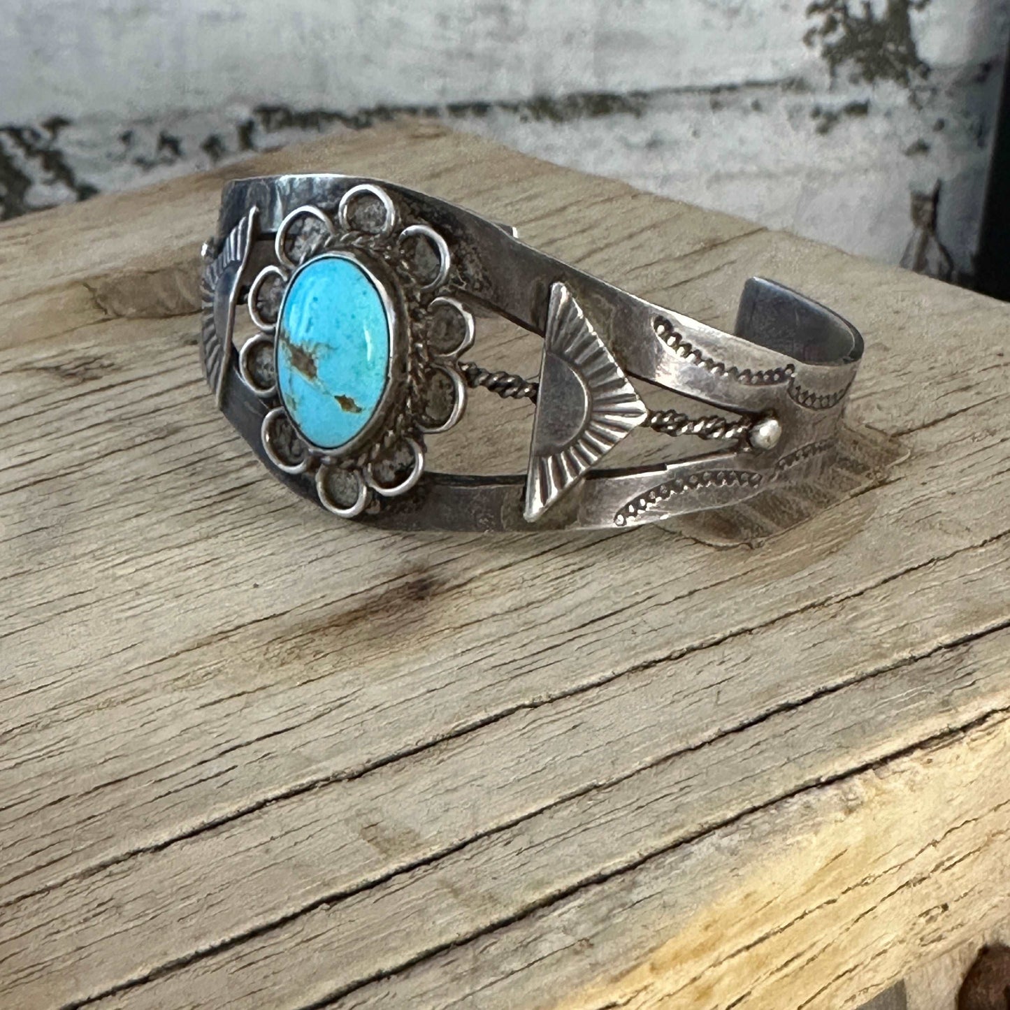 Harvey Era Navajo Sterling Silver Turquoise Cuff Bracelet - High Voltage Ranch