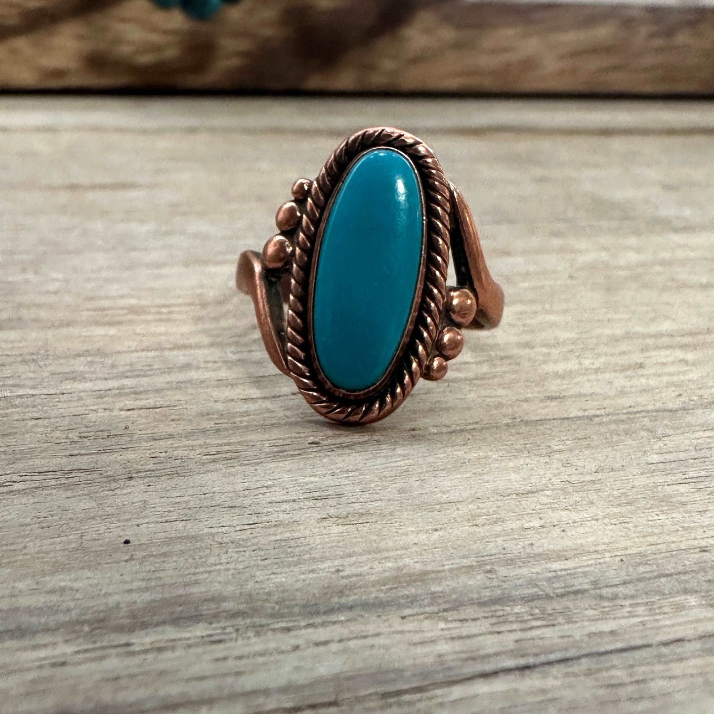 Size 7.5 Vintage Native American Copper Turquoise Ring - High Voltage Ranch