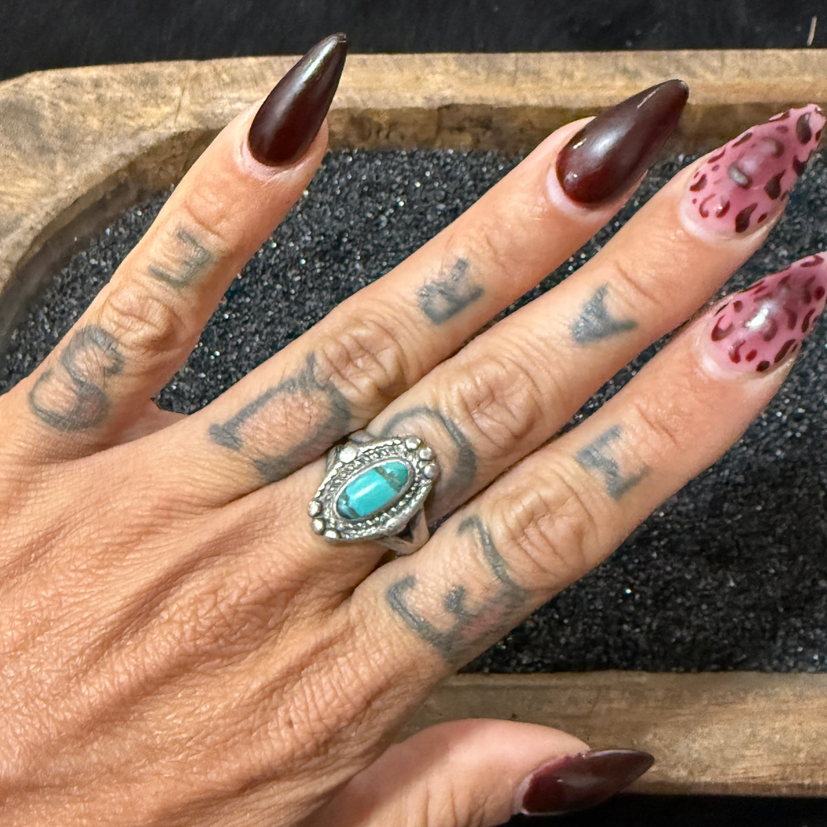 Size 7.25 Vintage Native American Sterling Silver Turquoise Ring