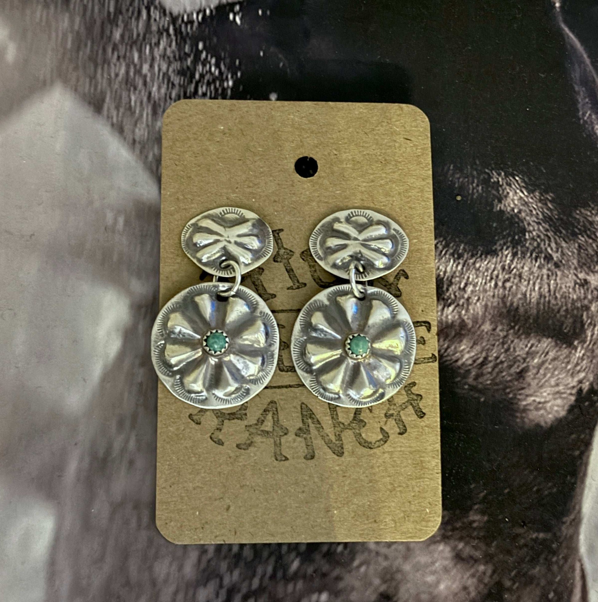 Sterling Silver Concho Earrings with Campitos Turquoise