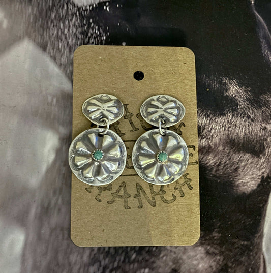 Sterling Silver Concho Earrings with Campitos Turquoise