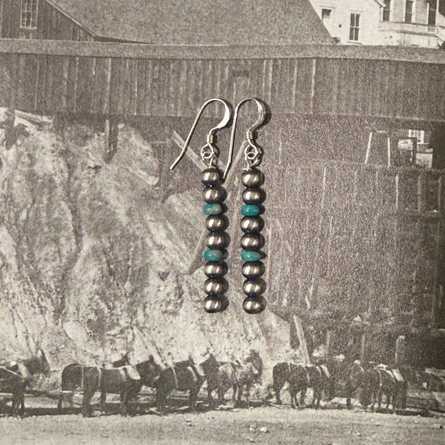 Desert Pearl and Turquoise Dangle Earrings