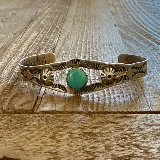 Vintage Fred Harvey Era Sterling Silver Turquoise Cuff Bracelet