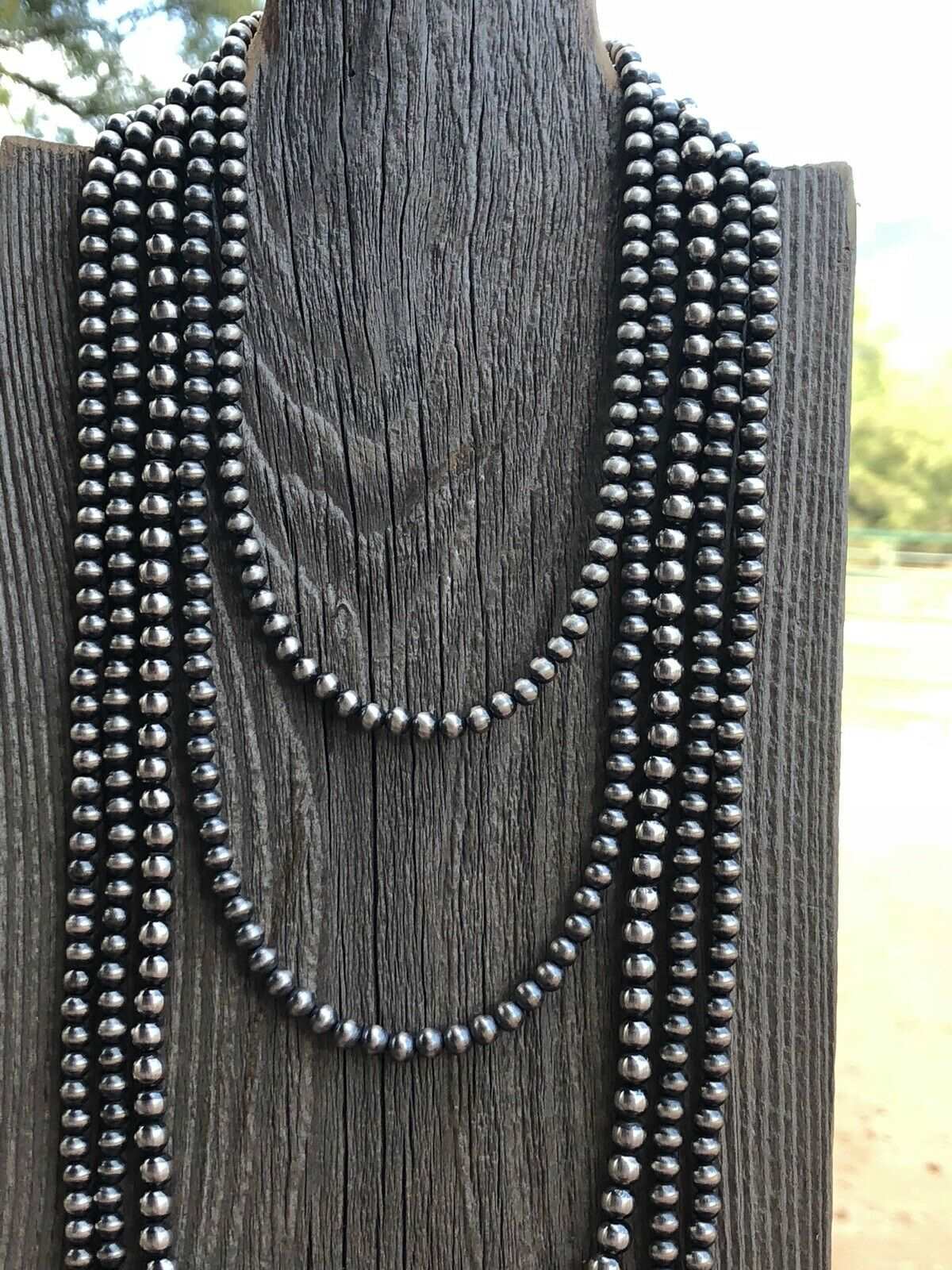 5mm Sterling Silver Navajo Pearl Style Beaded Necklace - High Voltage Ranch