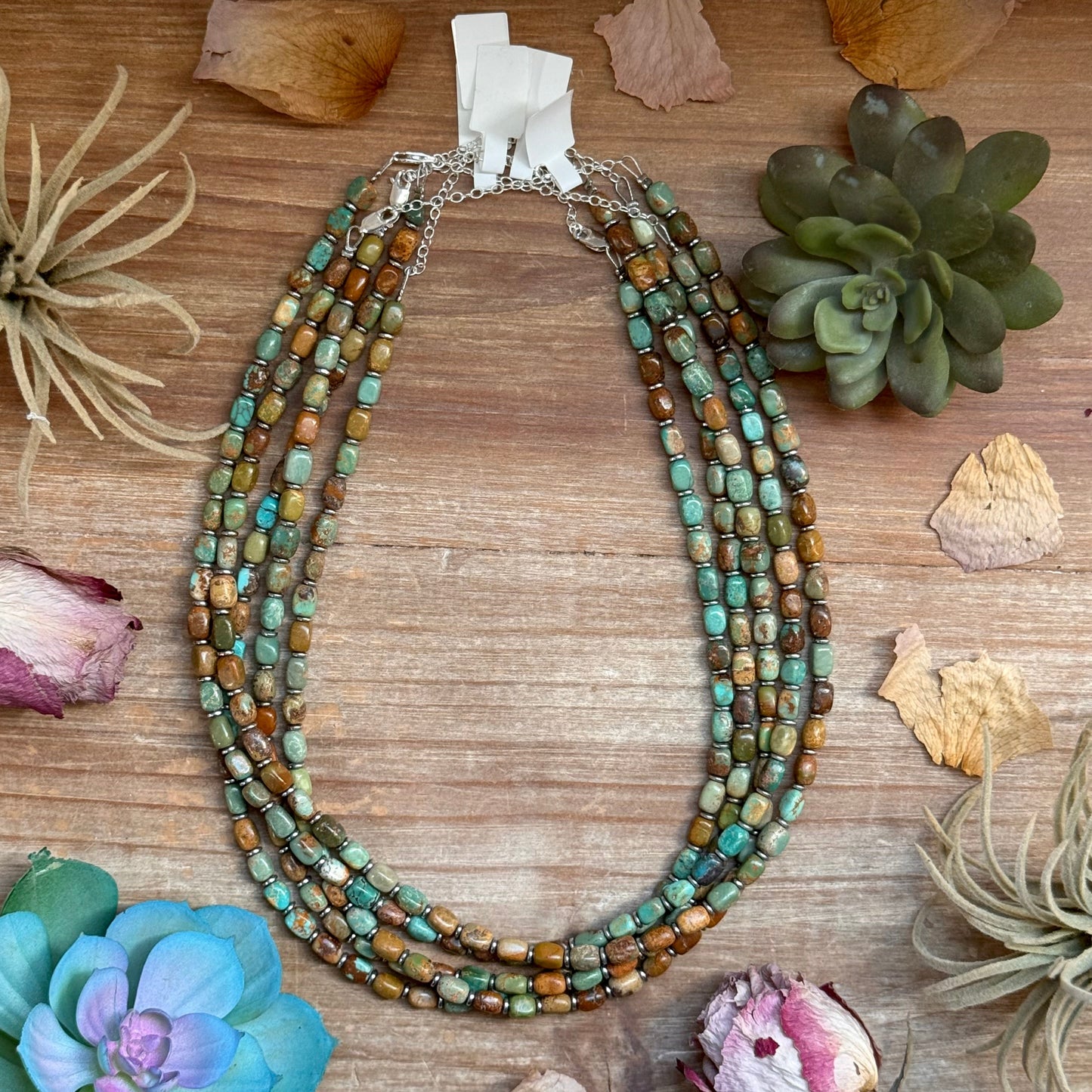 18” Turquoise Tube Necklace – Sterling Silver & Hematite