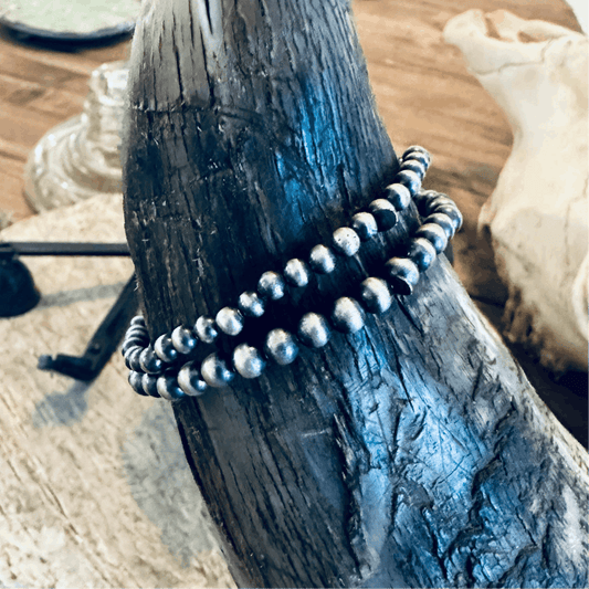Navajo Sterling Silver Bead Stretch Bracelet - High Voltage Ranch
