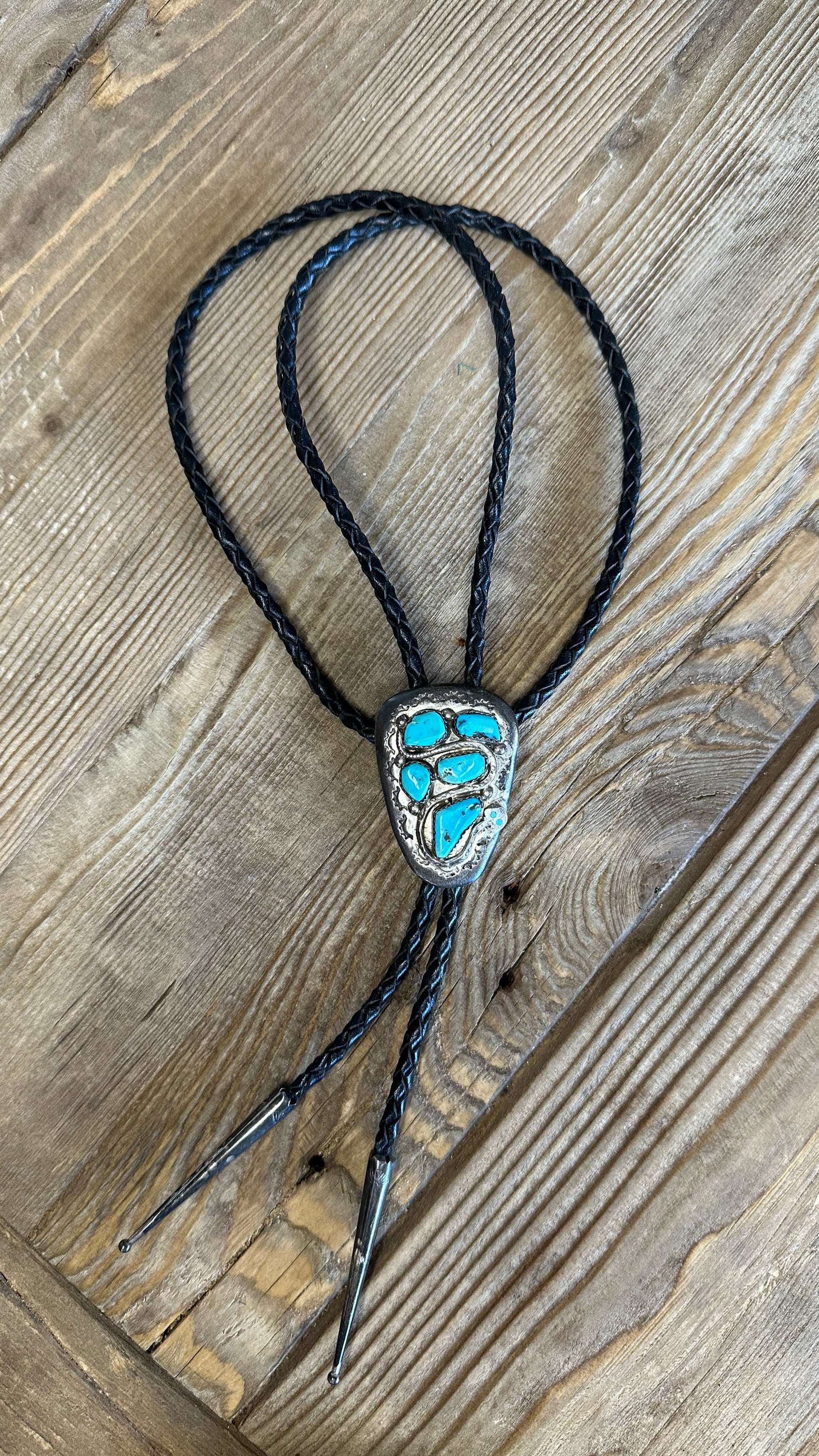 Rare Vintage Effie Calavaza Native American Zuni Snake Motif Sterling Silver Turquoise Bolo - High Voltage Ranch