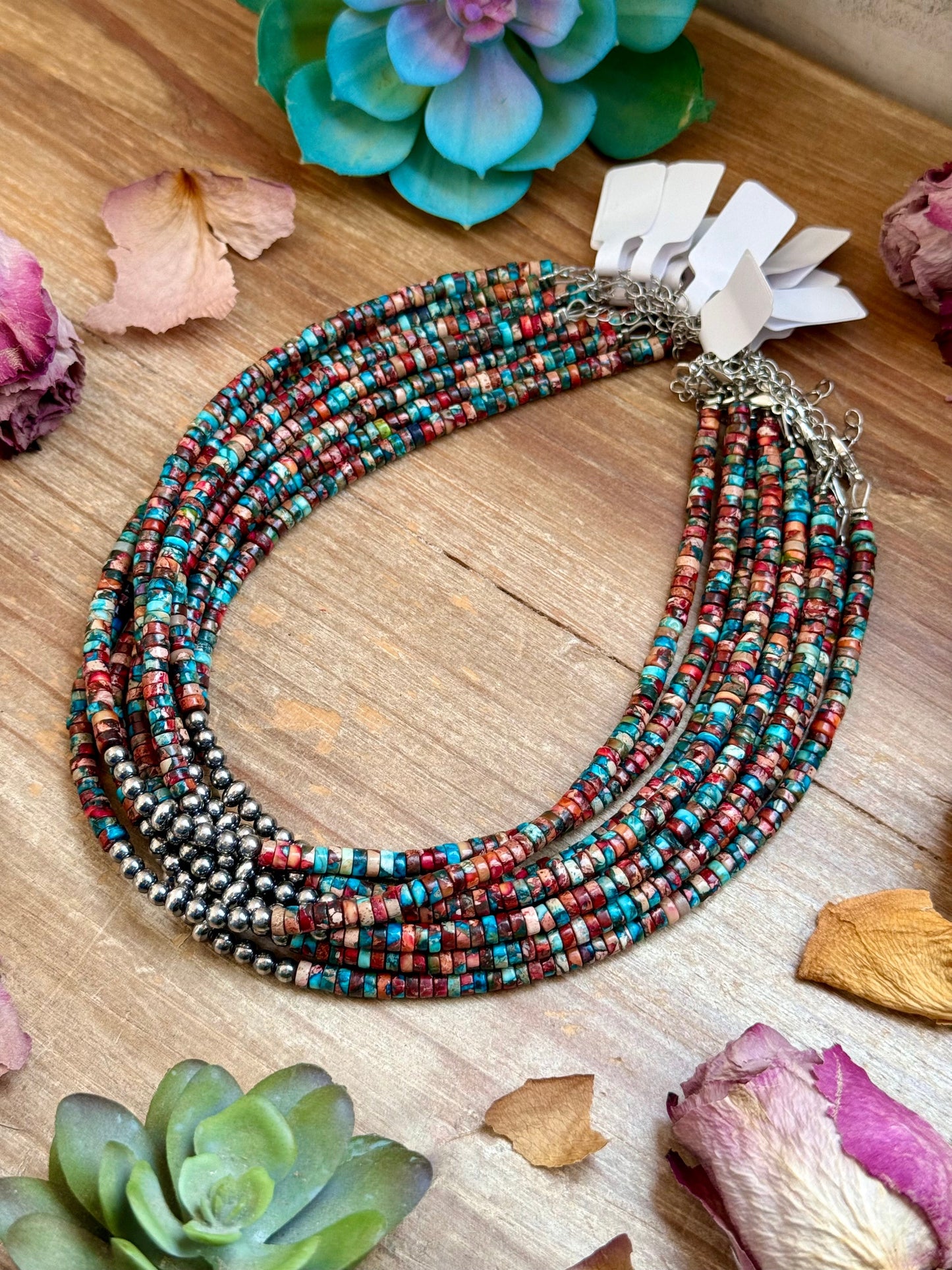 Pink Sea Sediment Jasper Choker with Sterling Silver Pearls - 14”
