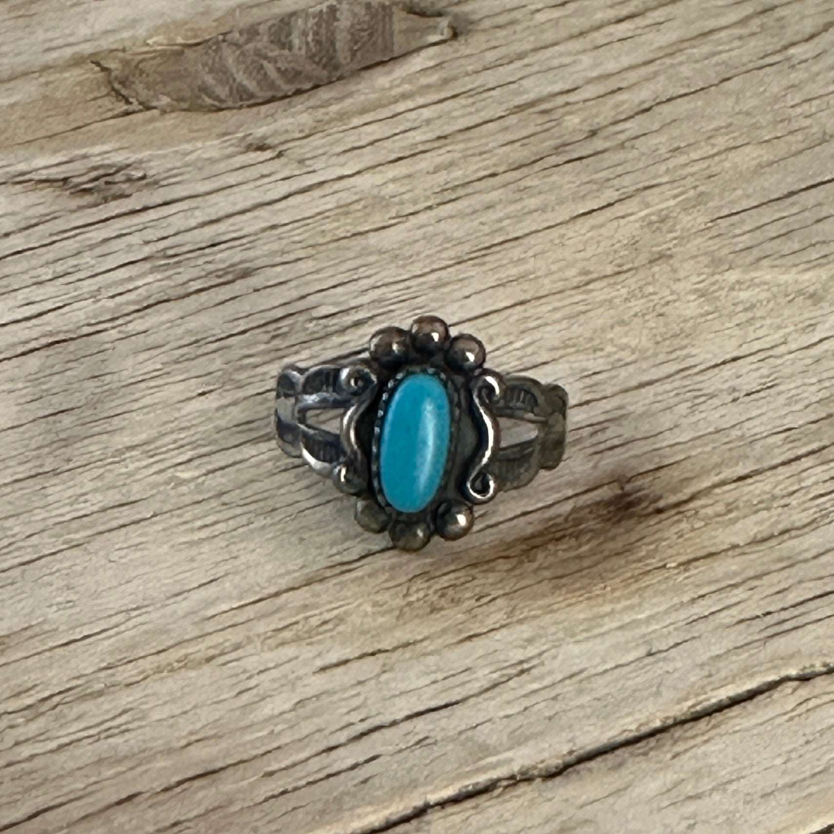 Size 4 Harvey Era Sterling Silver Turquoise Ring - High Voltage Ranch