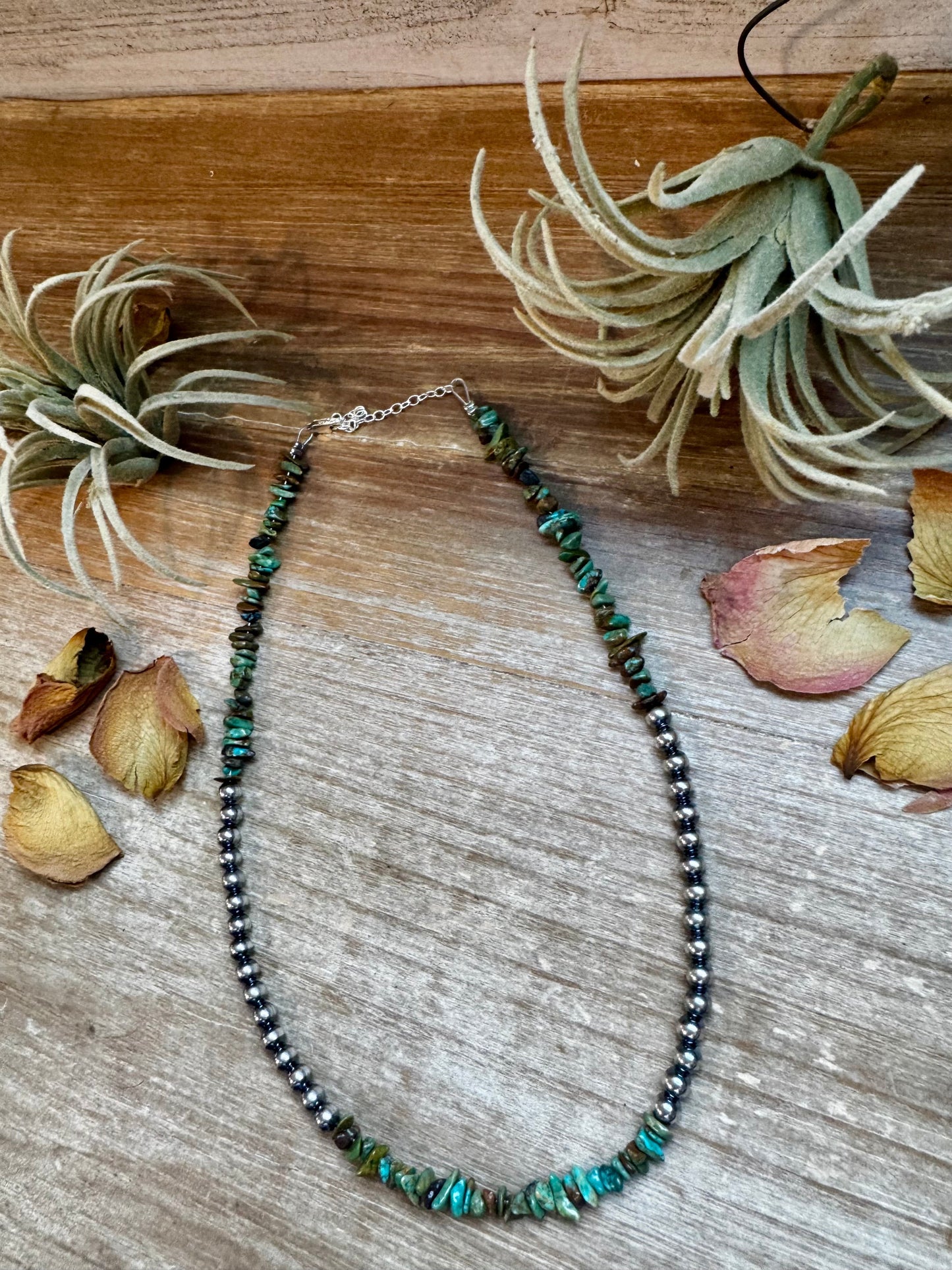 Desert Pearl & Turquoise Chip Necklace – 16" + Extender