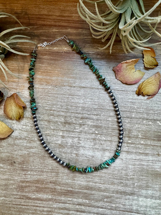 Desert Pearl & Turquoise Chip Necklace – 16" + Extender