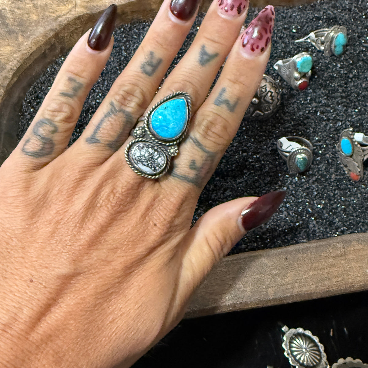Size 9 Navajo Sterling Turquoise Ring