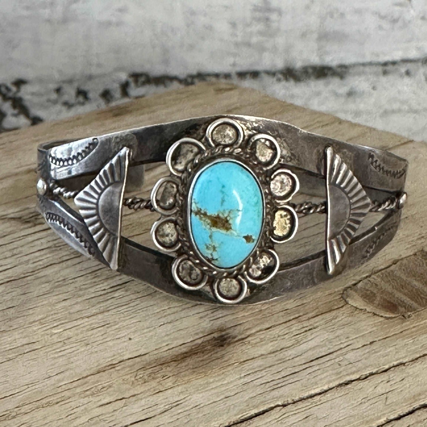 Harvey Era Navajo Sterling Silver Turquoise Cuff Bracelet - High Voltage Ranch