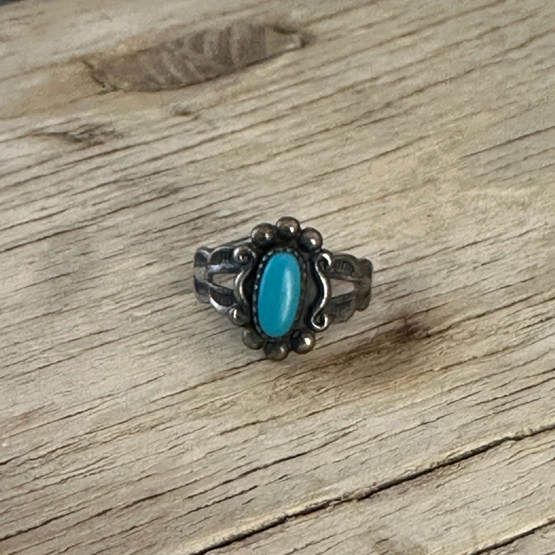 Size 4 Harvey Era Sterling Silver Turquoise Ring - High Voltage Ranch