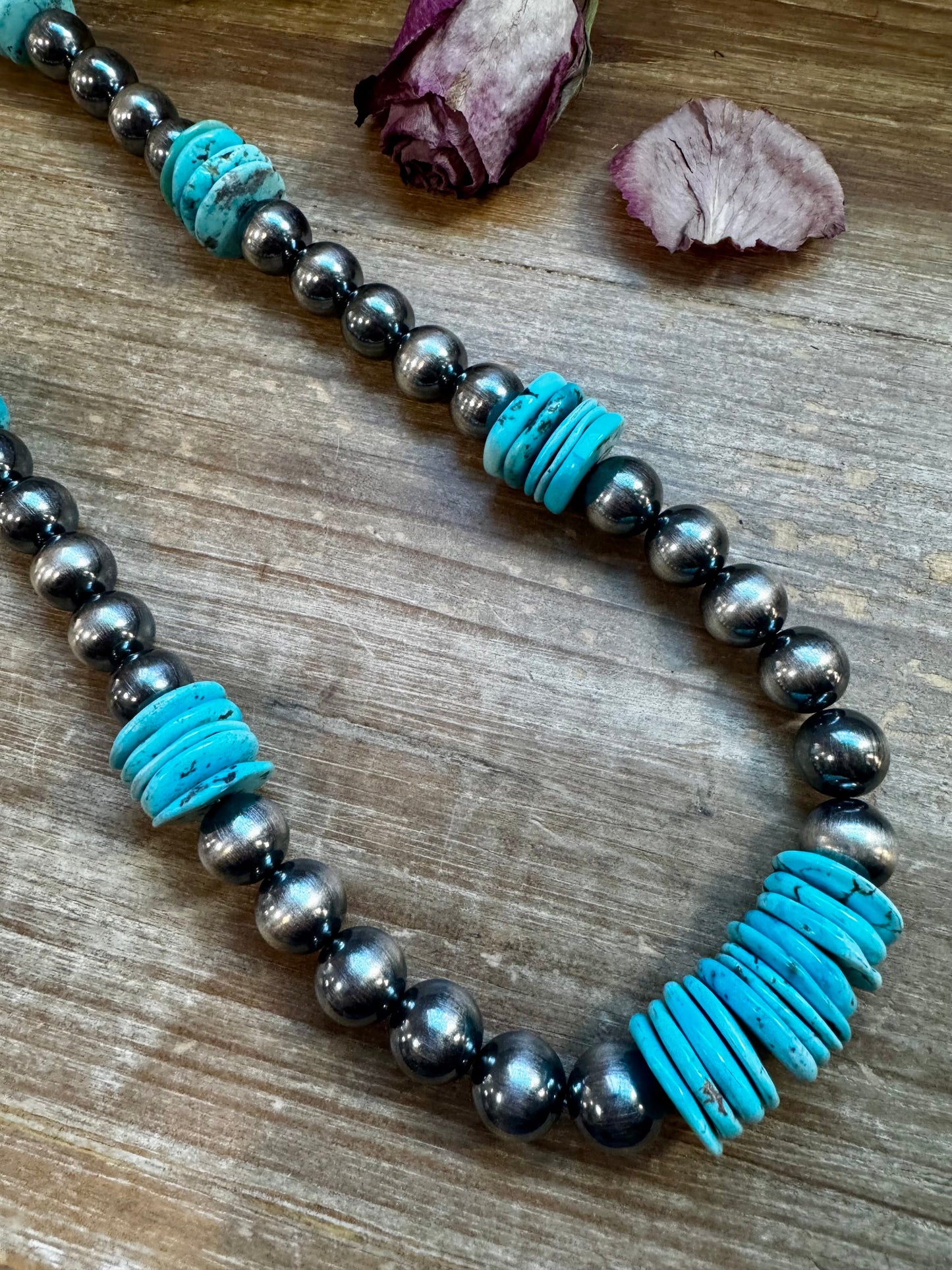 Bold Sterling Silver and Turquoise Desert Pearl Necklace