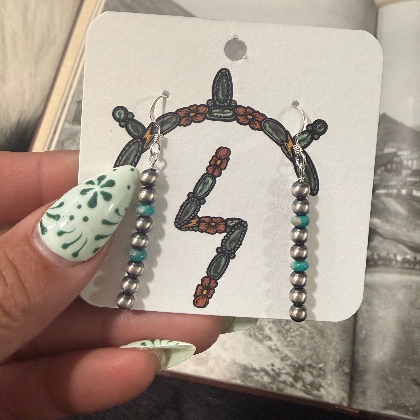 Desert Pearl and Turquoise Dangle Earrings