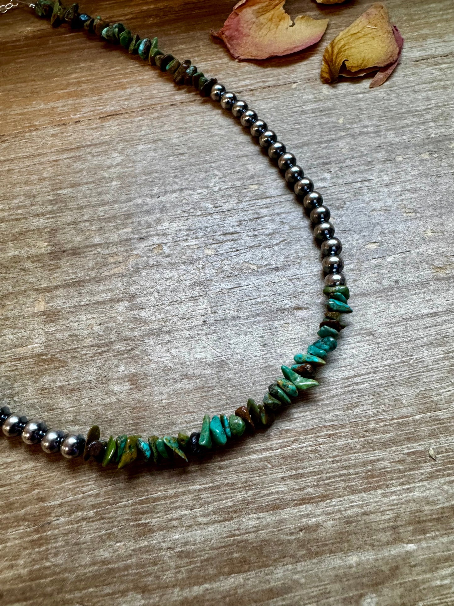 Desert Pearl & Turquoise Chip Necklace – 16" + Extender
