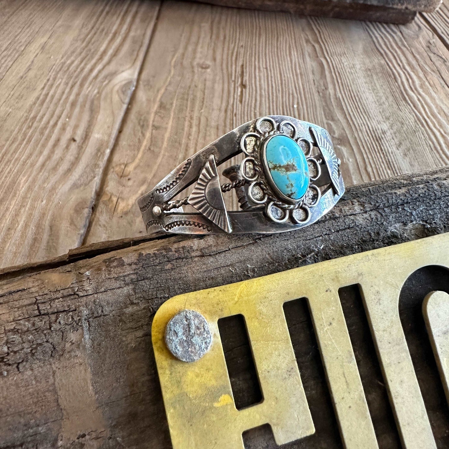 Harvey Era Navajo Sterling Silver Turquoise Cuff Bracelet - High Voltage Ranch