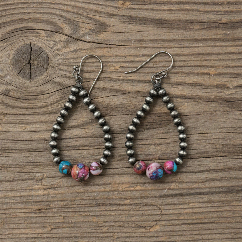 Pink Dahlia Desert Pearl Hoop Earrings