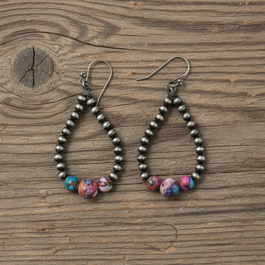 Pink Dahlia Desert Pearl Hoop Earrings