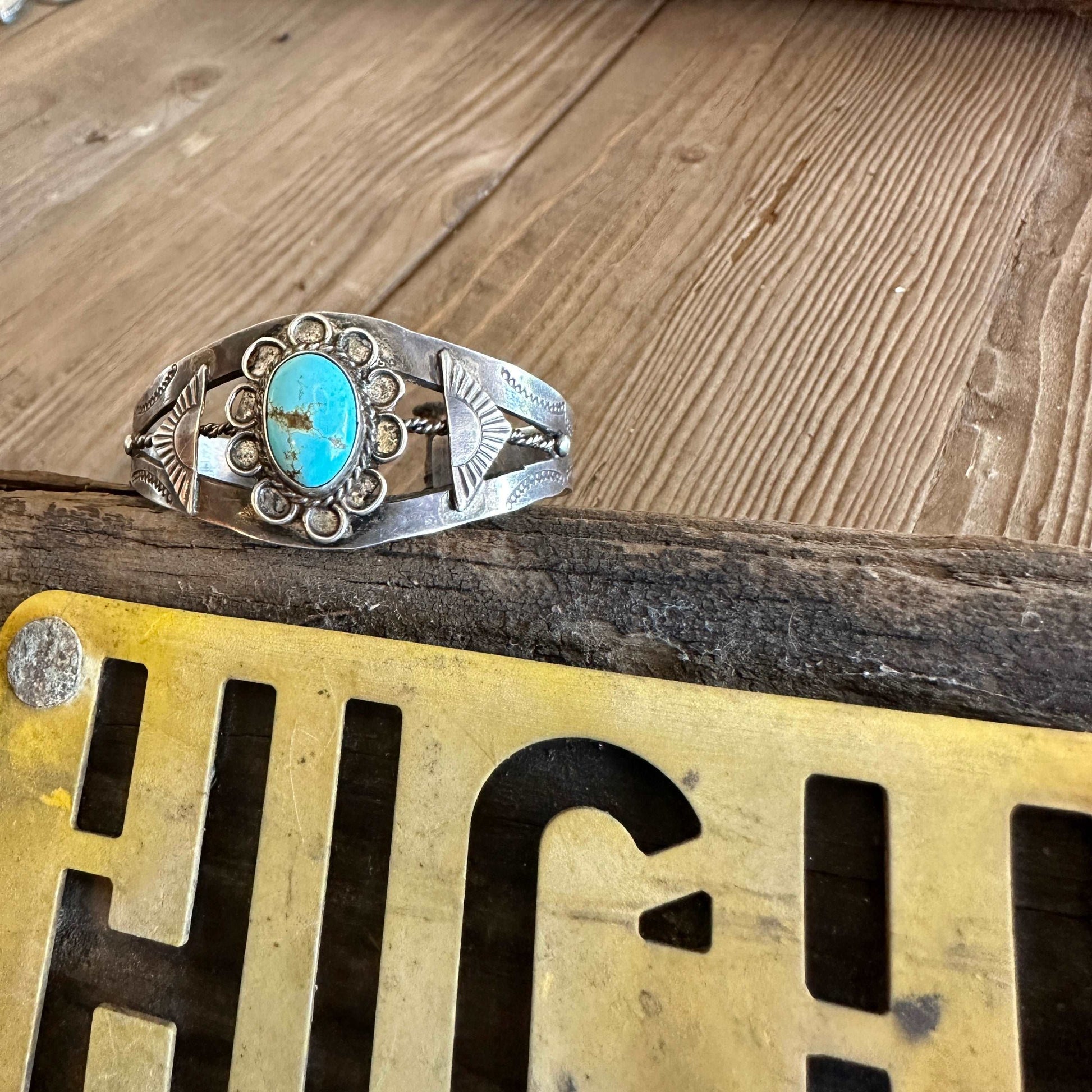 Harvey Era Navajo Sterling Silver Turquoise Cuff Bracelet - High Voltage Ranch