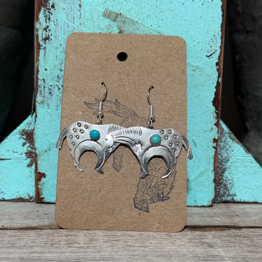 Native American Stamped Appaloosa Horse Earrings with Turquoise