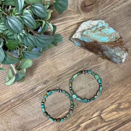 Genuine Turquoise and Sterling Silver Desert Pearl Hoop Earrings