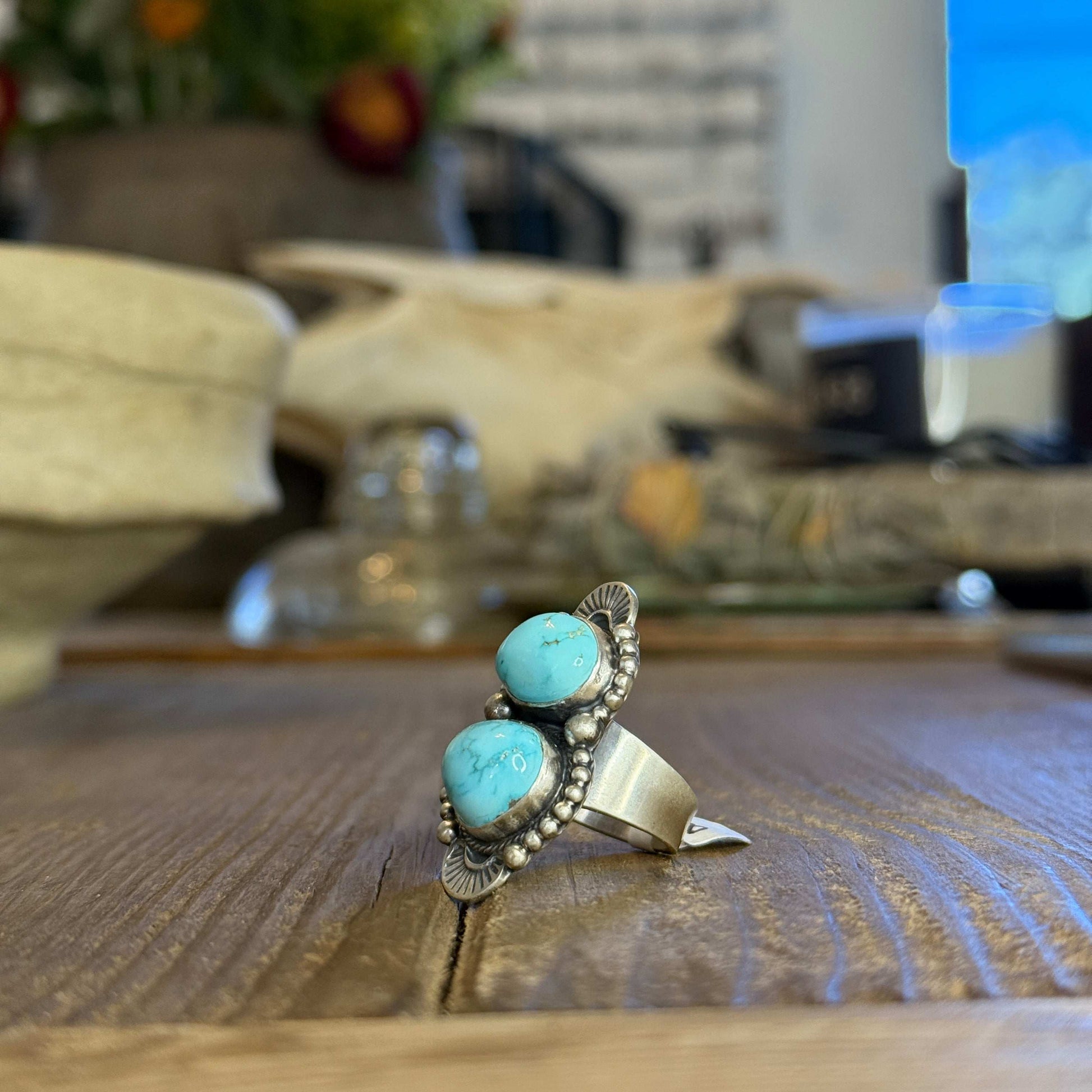 Size 8 Gorgeous Navajo Sterling Silver Campitos Turquoise Ring
