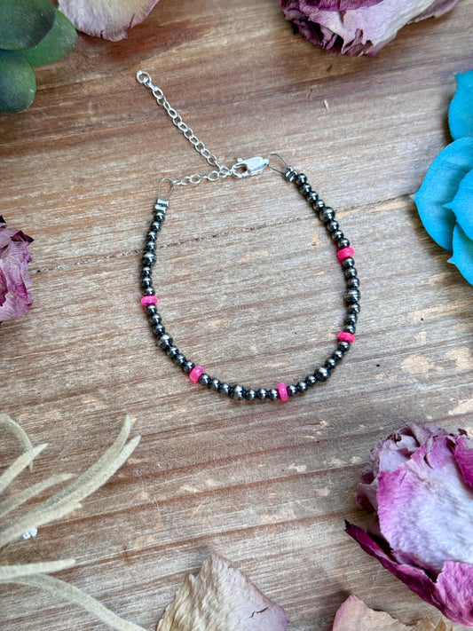 Pink Ethiopian Opal Bracelet with Sterling Silver Pearls