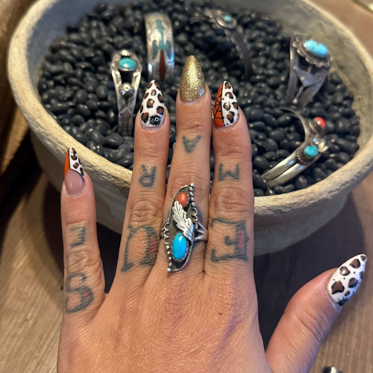 Size 6.5 Vintage Navajo Turquoise Coral Ring