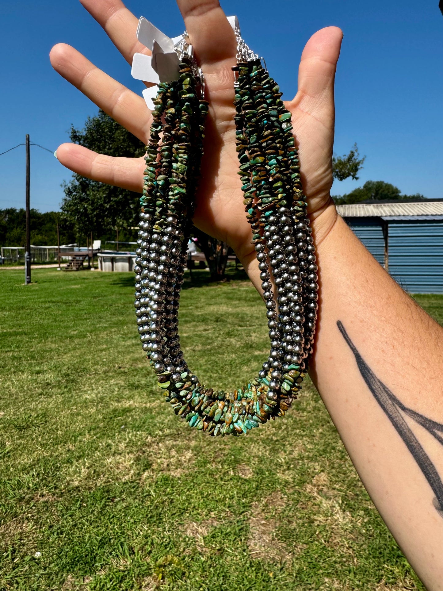 Desert Pearl & Turquoise Chip Necklace – 16" + Extender
