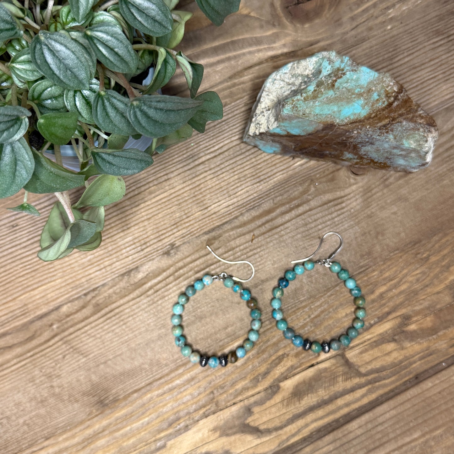 Earthy Campitos Turquoise Bead Hoop Earrings