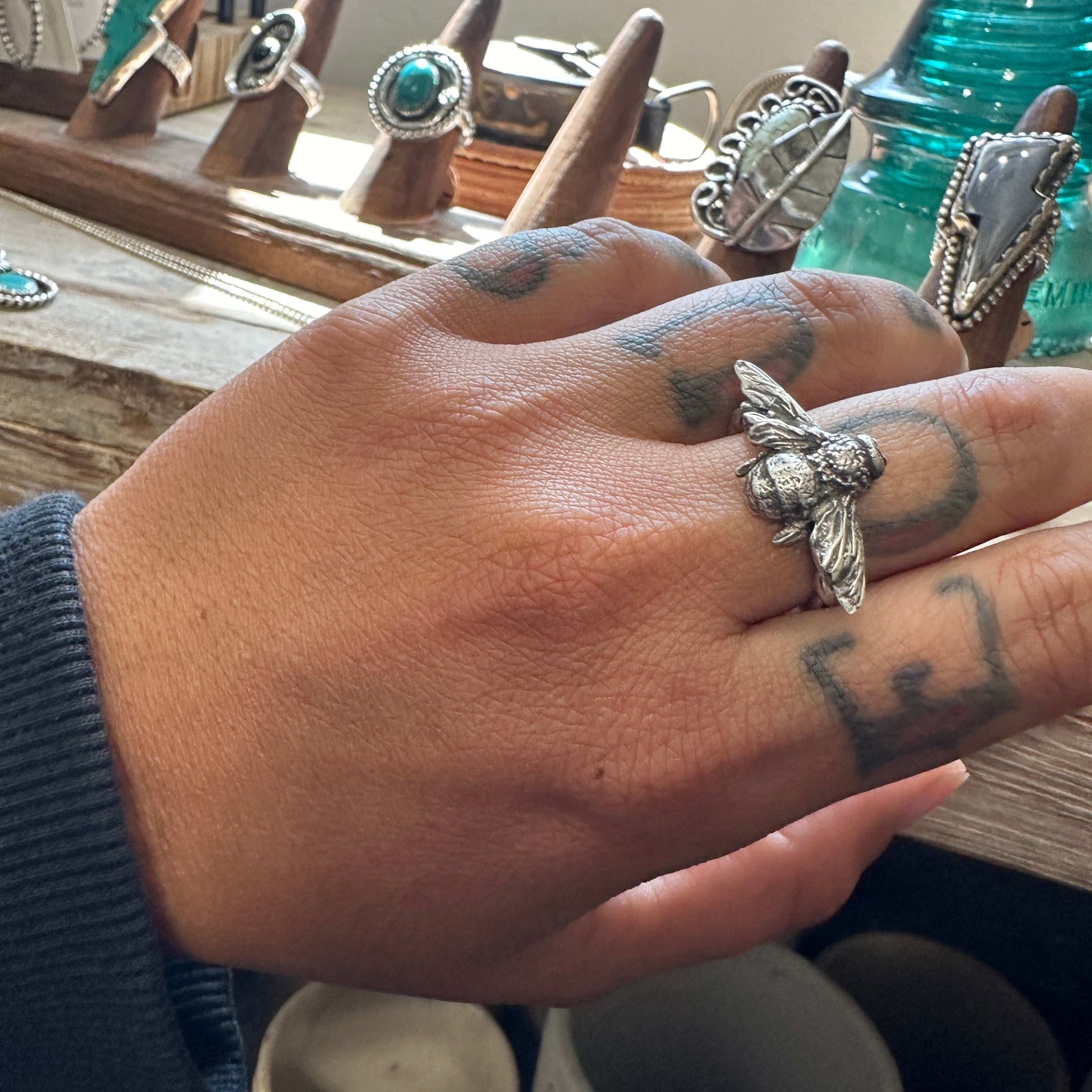 Size 8 Sterling Silver Bee Ring - High Voltage Ranch