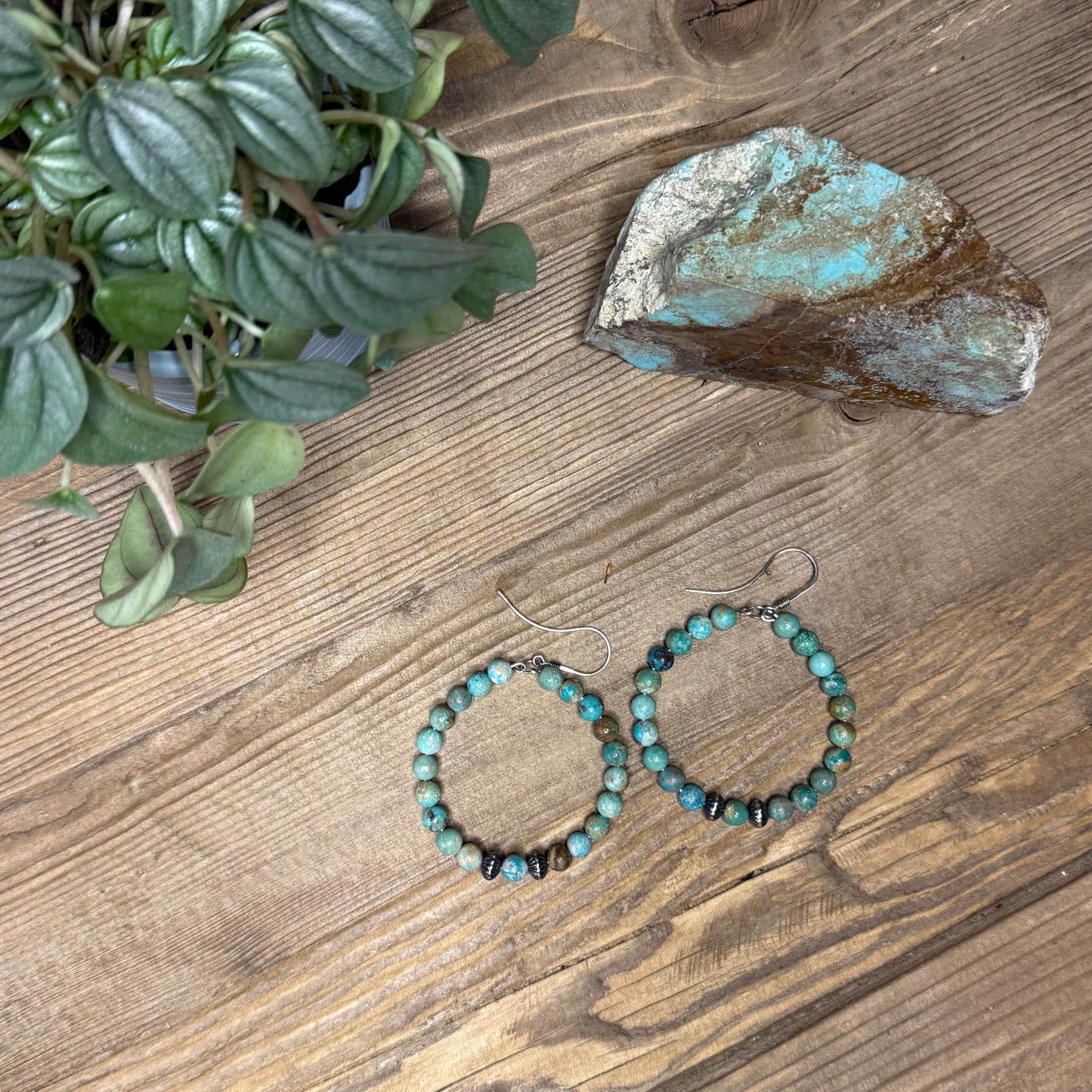 Earthy Campitos Turquoise Bead Hoop Earrings