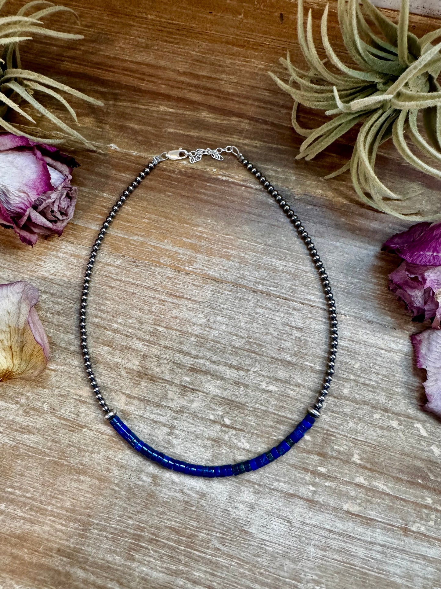 Lapis & Sterling Silver Pearl Choker Necklace