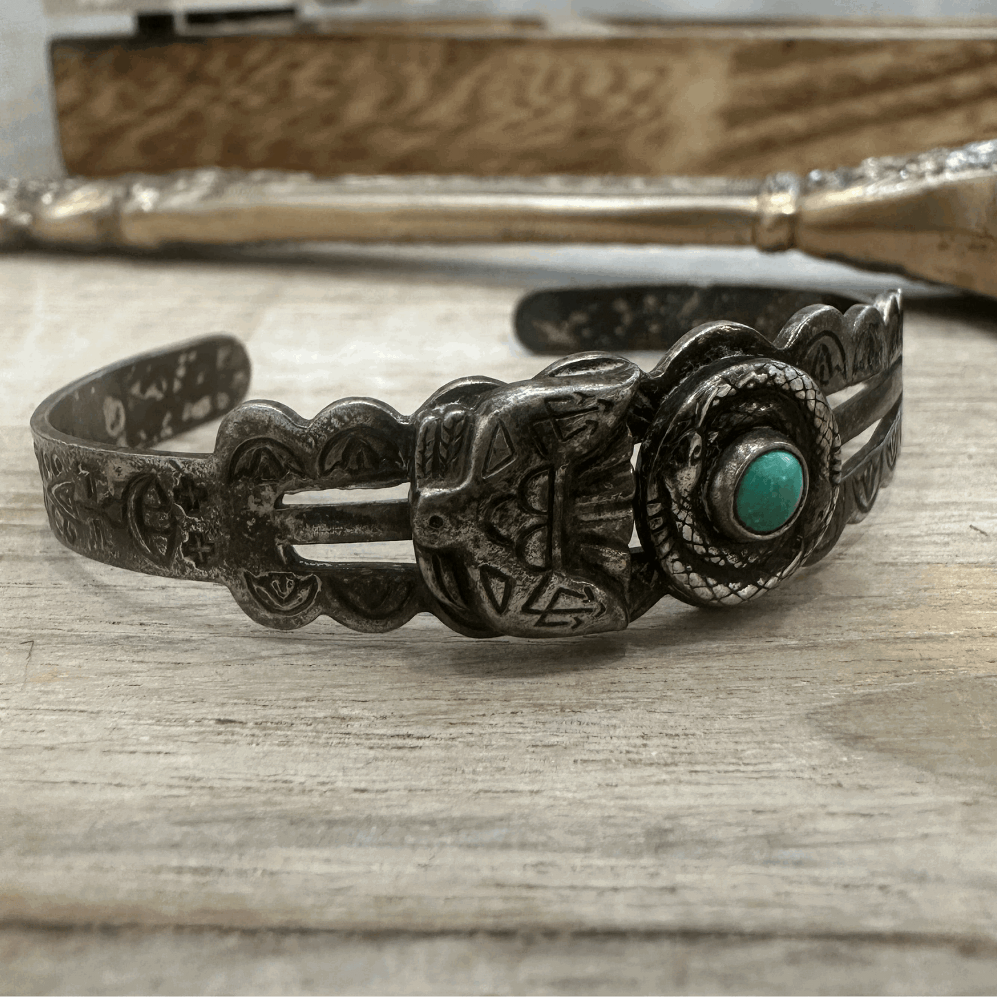 Harvey Era Navajo Sterling Silver Turquoise Cuff Bracelet - High Voltage Ranch