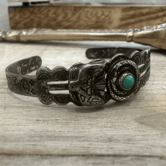 Harvey Era Navajo Sterling Silver Turquoise Cuff Bracelet - High Voltage Ranch