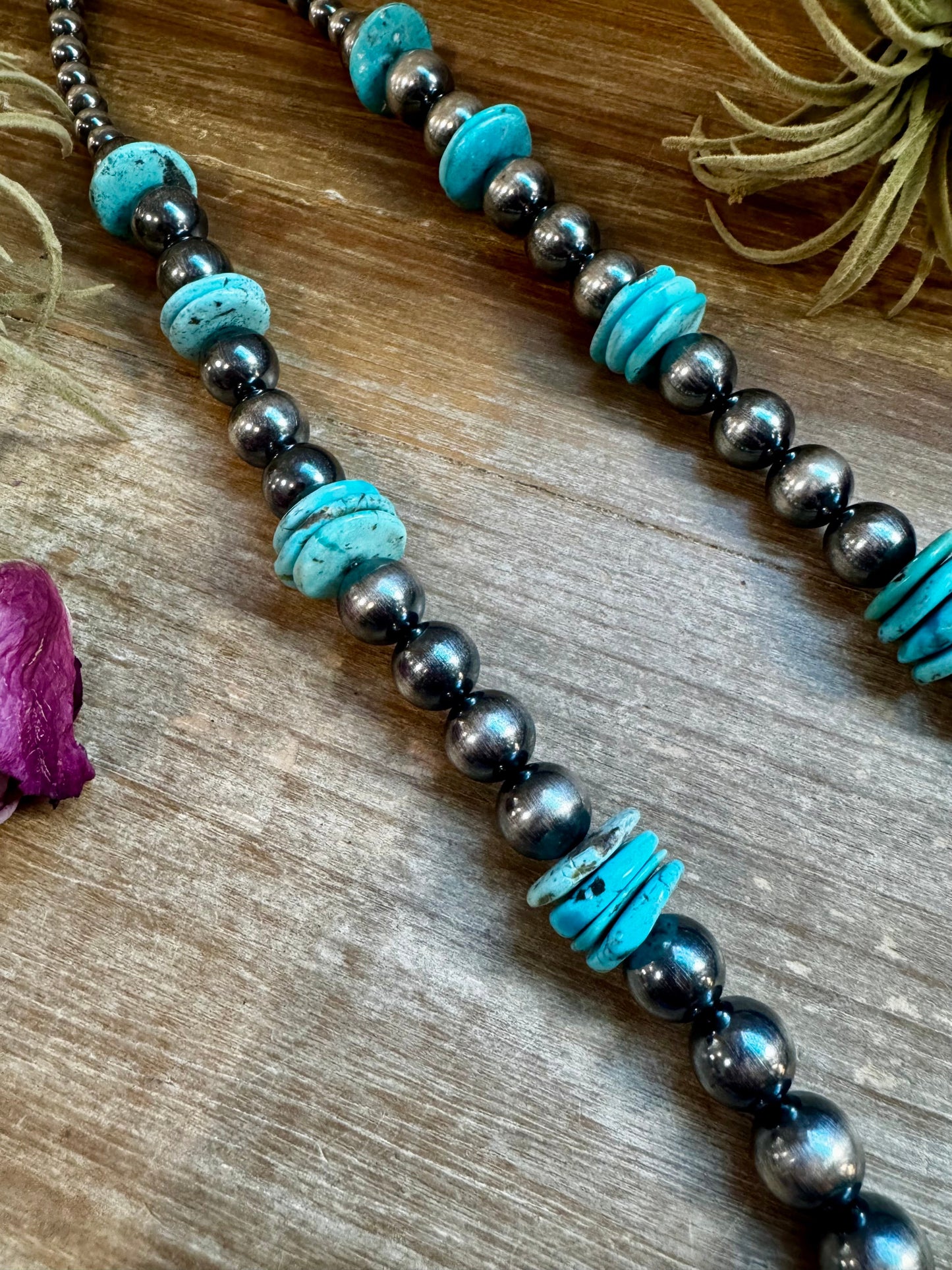 Bold Sterling Silver and Turquoise Desert Pearl Necklace