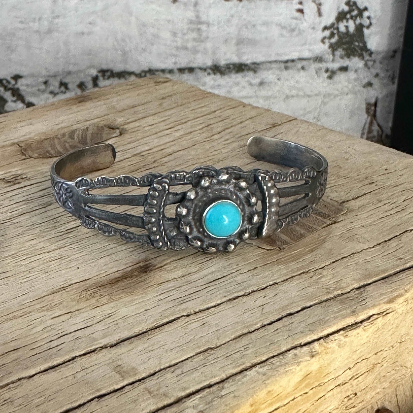 Harvey Era Navajo Sterling Silver Turquoise Cuff Bracelet - High Voltage Ranch